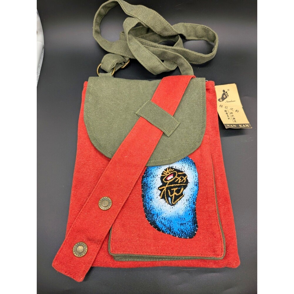 Nan Kan Red/Green Colorblock Crossbody Bag Snap Flap Adjustable Strap Pockets